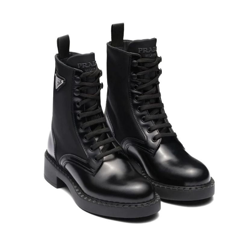Prada Boot Stivaletti in Pelle Spazzolata e Re-Nylon